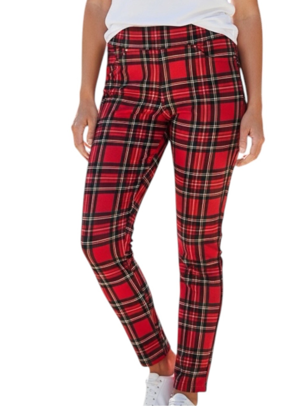 Peter Nygard Slims Red Plaid Cropped Slim Pants